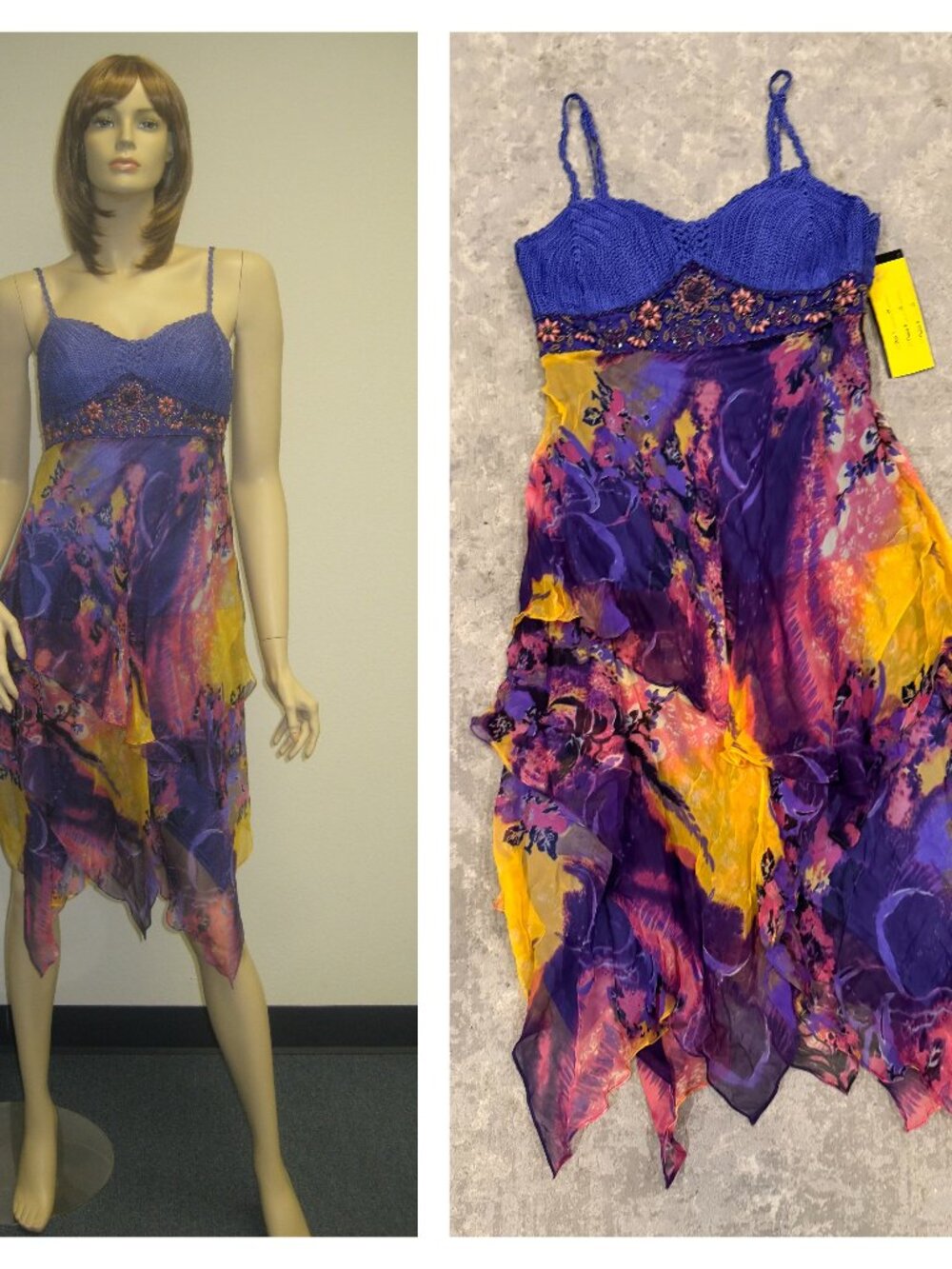 Sue Wong Nocturne Dress Y2K Cocktail 88 Flapper Beaded Knit Blue purple Art Deco